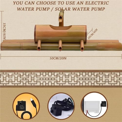 Solar Bamboo Fountain Decor, Creative Ornaments with Ceramic Monk 4 Water Outlets for Indoor Backyard Lawn,50in - Image 2