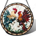 Stained Glass Window Hanging - Funny Cockfighting Suncatcher for Door Terrace Garden Home Decor Red Blue Rooster Sun Catcher Birthday Gifts for Lovers Women Men Dad Mom Nana 11.8 in by JOSUMALY