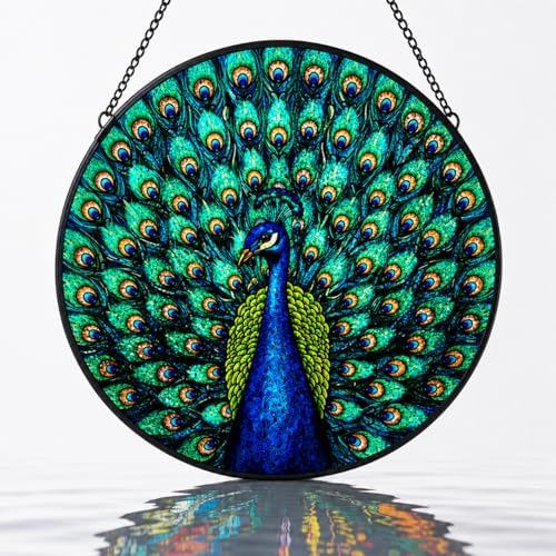 Peacock Stained Glass Suncatcher, Colorful Bird Window Hanging Decor, Elegant Sun Catcher Ornament for Living Room, Bird Lover Gift 11.8 by Unknown