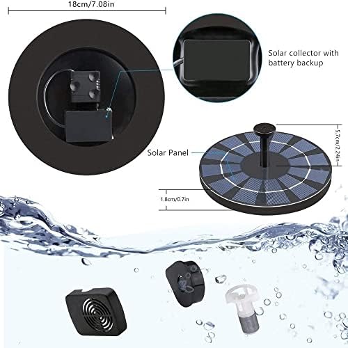 Solar Fountain Pump 2. 5 W Circle Solar Water Pump Floating Fountain Built- in 800 mAh Battery with 4 Nozzles, for Bird Bath, Fish Tank, Pond or Garden Decoration Elegant and Beautiful - Image 5