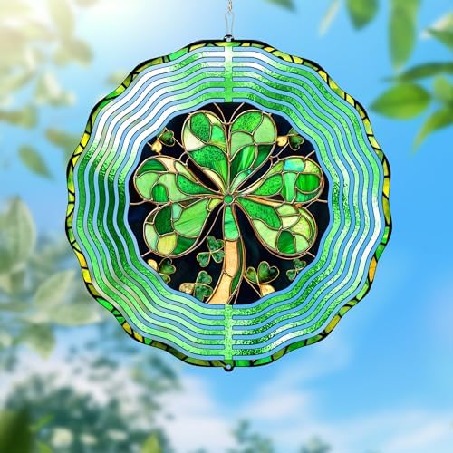 Shamrock Irish St. Patrick's Day Wind Spinner MLN3817WS, 12 inches - 3D Hanging Wind Spinners Outdoor, Yard, Garden Decor by FLAGWIXLLC