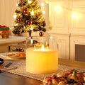 JHY DESIGN Large 3-Wick Glass Flameless Candles 6''High Battery Operated Dancing Flame Flickering LED Pillar Candles with 6-Hour Timer Feature Moving Wick Large Candle for Home Party by JHYDESIGN