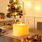 JHY DESIGN Large 3-Wick Glass Flameless Candles 6''High Battery Operated Dancing Flame Flickering LED Pillar Candles with 6-Hour Timer Feature Moving Wick Large Candle for Home Party by JHYDESIGN