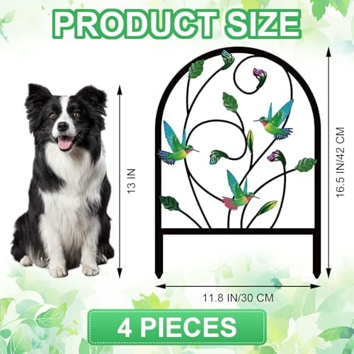 4 Pack Hummingbird Decorative Garden Fence Metal Hummingbird Design Metal Arch Garden Fence Border for Yard Patio Flower Bed Lawn Outdoor Landscape Decoration Animal Barrier Fence for Garden - Image 2