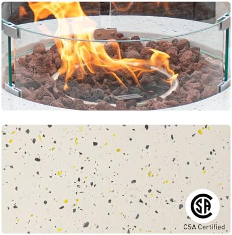 COSIEST 2-Piece Outdoor Propane Fire Pit Table Set w Tank Table, 28" Terrazzo Round Fire Table (Certified, 40,000 BTU) w 16" Tank Cover Side Table 20lb, Wind Guard, Rain Cover for Garden, Pool - Image 3