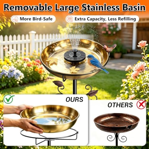 50" Tall Stainless Steel Bird Bath for Outside, Bird Water Feeder - Image 3