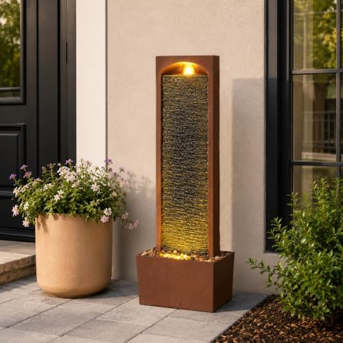 Teamson Home 38.5" Faux Slate Outdoor LED Waterfall Fountain, Red Rock - Image 2