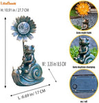 Solar Powered Frog on Snail Sculpture with Iron Flower & Glass Ball, Outdoor Garden Accent - Image 4