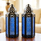 Vela Lanterns Decorative Indoor Moroccan Candle Holder, Cobalt, M, 2-Pack - Image 2