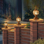 Outdoor Post Caps Lights Fixture Exterior Post Mount Column Lights IP55 Waterproof Pillar Lamps Fence Deck Caps Lanterns With Globe Amber Glass Landscape Lighting Yard Porch Gate Bollard Pedestal Lamp - Image 7