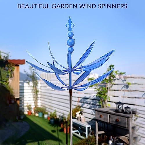 Blue Iron Windmill, 360 Degree Rotation Wind Spinner, Kinetic Wind Sculpture, Metal Yard Art Decor, Weather Ornament for Garden Lawn Patio Backyard Outdoor Landscape Decoration. - Image 2