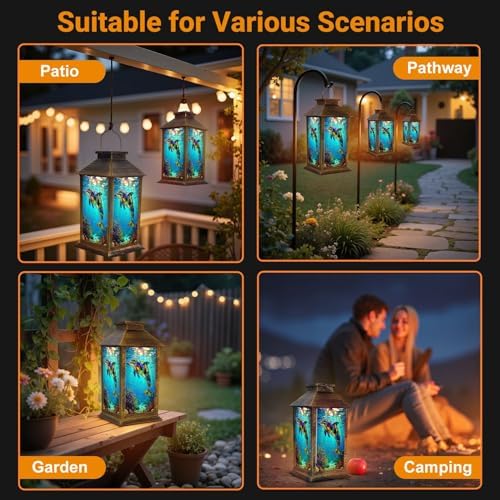 Solar Lantern Outdoor Waterproof Colorful Stained Glass Dolphin Swimming Vibrant Underwater Scene Garden Decor LED Hanging Solar Lights Tabletop Lamp Gifts for Women Mom Outside Yard Patio Porch - Image 6