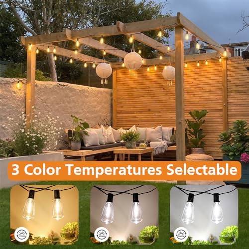 Brightever 200FT Outdoor String Lights with Remote, 2700K/4000K/5000K Selectable LED String Lights for Outside with 100+4 ST38 Edison Bulbs, 3 Modes Dimmable Patio Lights Waterproof for Camping, Deck - Image 3