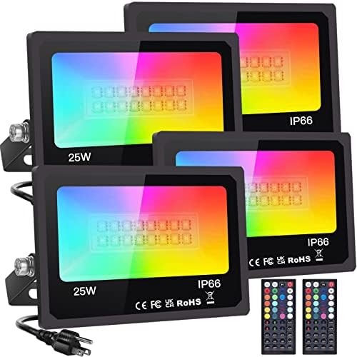 Upgraded LED Flood Light Outdoor 25W 4 Pack, DIY Color Changing Christmas Lights Outdoor Patio Floodlights with Remote, IP66 Waterproof RGB Spot Light Timing Uplights for Events Party Stage Light by Monococo