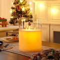 JHY DESIGN 3-Wick Glass Flameless Candles 8''High Battery Operated Dancing Flame Flickering LED Pillar Candles with 6-Hour Timer Feature Real Wax Moving Wick Candle for Home Wedding Party Festival by JHYDESIGN