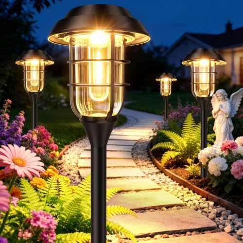 LETMY Solar Pathway Lights Outdoor, 8 Pack Bright Solar Lights Outdoor, IP65 Waterproof Auto On/Off Garden Lights Solar Powered Landscape Lighting for Yard Path Patio Walkway Driveway Pathway - Black by Letmy