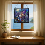 Lavender Rest Gnome Stained Glass Suncatcher – Square Hanging Window Panel for Home or Greenhouse – Whimsical Glass Art Gift for Garden Lovers, Christmas, Halloween, Father Days N6a1Iu - Image 6