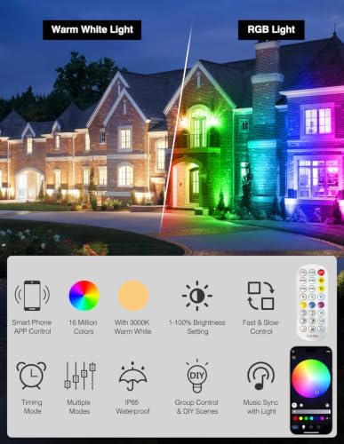 Spot Lights Outdoor, Smart LED RGBW Color Changing Landscape Lighting with APP and Remote Control, Music Mode, DIY Scenes, Timing, IP65 Waterproof Spotlights Plug in for Yard Garden, 8 Pack - Image 4