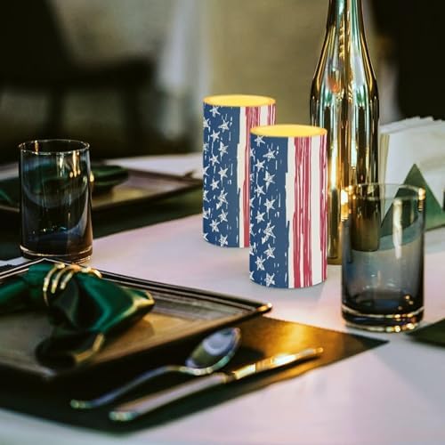 4th of July Flamless Candles Flickering LED Battery Operated Elictric Pillar Candles with Timer and Remote for Independence Day Patriotic Decorations, Painting Style American Flag - Image 3