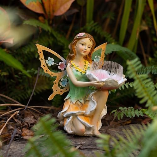 Suyorpe Solar Fairy Garden Statue Lights Outdoor Decor - Fairies Resin Waterproof Change Light Figurine for Patio Backyard Yard Lawn Decoration,Gift for Mom Grandma Wife - Image 6