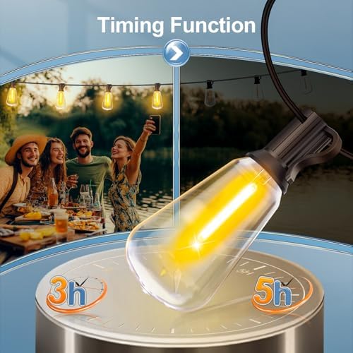 Outdoor String Led Patio Lights - 50Ft 15M Outside Waterproof Light With Remote Dimmable ST38 Shatterproof Bulb Connectable Hanging Outdoor Electric Lighting For Backyard Yard Gazebo Porch Party - Image 3