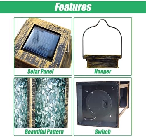 Solar Lantern Stained Glass Window Outdoor Waterproof Hanging Solar Light Outside Lights for Patio Yard House Lawn Decor Birthday Gifts for Women Mom - Image 3