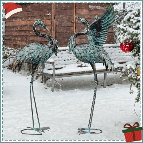 Large Garden Statues Set of 2, Metal Crane Sculptures, Bronze Heron Outdoor - Image 5