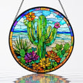 Cactus Glass Suncatcher Window Hangings, Desert Plant Stained Glass Decor, Green Succulent Sun Catcher for Room Balcony, Plant Lover Gift 11.8 by Unknown