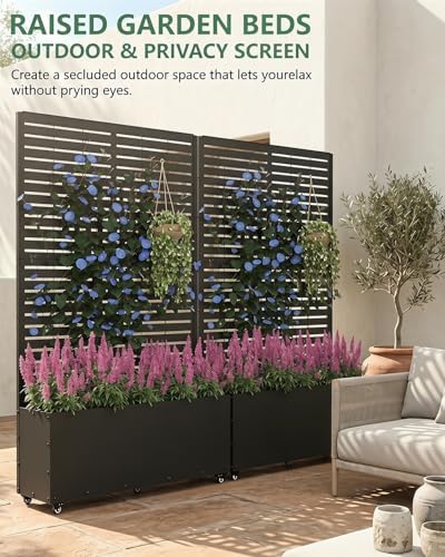 Metal Planter Box with Trellis,70.9"x47.2"x15.7" Raised Garden Bed with Drainage Holes, Privacy Planters for Outdoor Garden Bed for Climbing Plants,Vegetables,and Vines, Black-louvered - Image 3