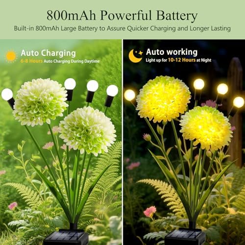 Solar Lights Outdoor Waterproof, 6 Pack Solar Firefly Swaying Lights with Flowers, Flower Light Garden Decor for Outside Yard Patio Thanksgiving Christmas for Women Grandma - Image 4