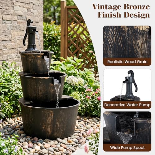 Giantex 3-Tier Barrel Waterfall Fountain with Electric Pump, 37'' - Image 4