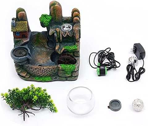 LuuChain Rockery Water Fountain Tabletop Mountain Cascading Waterfalls Indoor Resin Small Waterfall Fountain with LED Lamp for Office Iving Living Room Office Decoration - Image 6