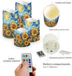 Starry Night Sunflower Flickering Flameless Candles Pillar LED Candles with Remote and Timer Set of 4 Color Changing Battery Operated Candles Decoration - Image 3