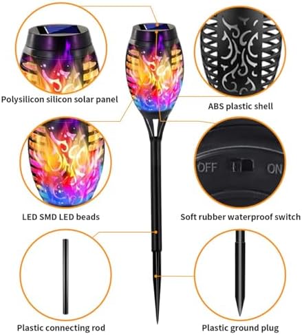 Solar Lights Outdoor, Solar Torch Lights with Flickering Flame,Waterproof Outdoor Garden Lights for Outside Patio Pathway Yard Decorations(6/8/1-/12/16/18/24, Multicolor) (16) - Image 2