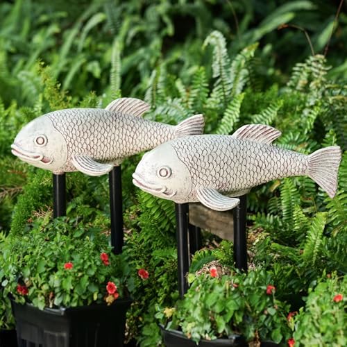 Teaeeno Set of 2 Antique Koi Fish Statue, Outdoor Garden Sculpture for Patio, Backyard, Pond, and Home Decor (White) - Image 4