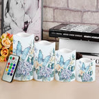 Blue Butterfly Pillar Candles Bulk Led Flameless Battery Operated Candles with Timer Remote Color Changing Electric Fake Candles for House Warming Home Decorations Set of 4 - Image 4