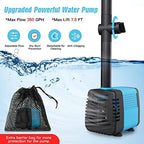 20W Solar Fountain Pump, 350GPH Submersible Solar Pond Pump with Adjustable Flow & 4 Nozzles, Anti-Clog Barrier Bag for Bird Bath, Outdoor Pond, Garden Water Features, Pool - Image 3