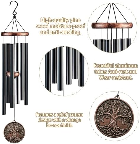 Tree of Life Wind Chimes for Outside, 32" Deep Tone Memorial Wind Chime - Image 2