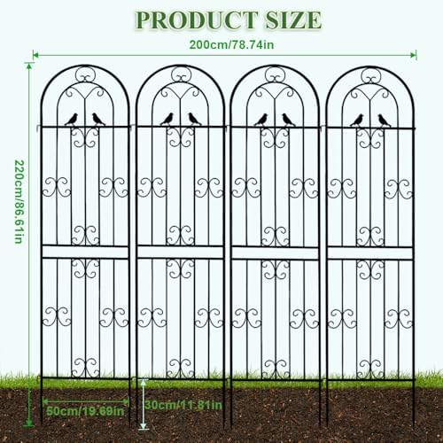 Metal Garden Trellis, 86.7" H x 19.7" W Black Coated Wire Lattice Panel, Sturdy Plant Support for Climbing Roses Vines Cucumbers Vegetables Outdoor Patio Yard (4 Packs) - Image 2