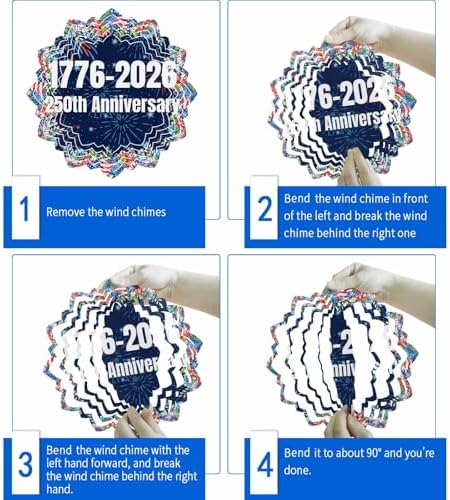 Independence Day Wind Spinner for Garden Yard 12In, 250th Anniversary Blue Red Sparklers Flowers 3D Stainless Steel Kinetic Hanging Wind Spinners Rustproof Outdoor Decor for Lawn Patio Home - Image 5