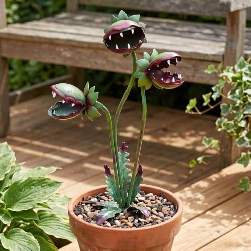 Venus Flytrap Garden Stake - 25inch Metal Outdoor Flowers Yard Art (2PCS) - Image 3