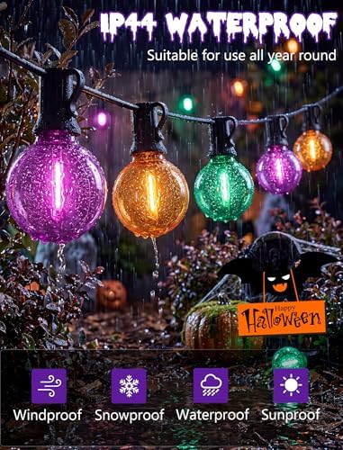 LED Outdoor String Lights 25Ft Orange Purple and Green Halloween Lights Outdoor with 27 Shatterproof LED Globe Bulbs, Connectable Halloween Decorations Lights for Home Patio Garden Christmas Party - Image 2