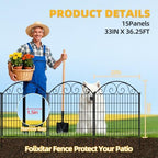 COLRASN 15 Panels No Dig Decorative Garden Dog Fence Outdoor for Yard, 33in(H) x 36.25ft(W) with Latch Tall Animal Barrier Fenceing Panels, Rustproof Ground Stakes Temporary Wire Screen for Patio - Image 2