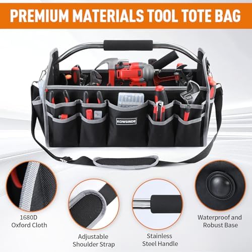 Kowsinde 18 Inch Tool Bag, Electrician Tool Bag, Open Top Tool Bags, 26 Pockets Can Hold Many Tools, Steel Handle and Removable Shoulder Strap - Image 3