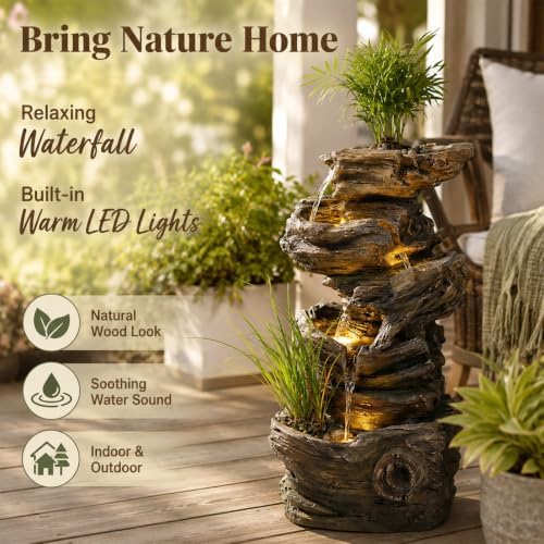 Sunlinua 28" Wood Outdoor Water Fountain with Planter for Garden Decor - Image 5