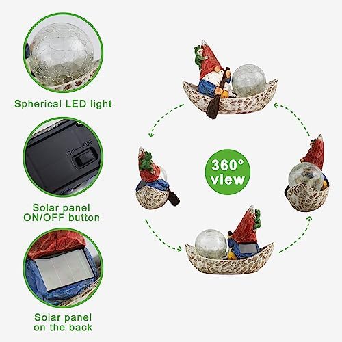 Rezpuao Garden Gnome Statue,Solar Gnomes Figurine,Outdoor Gnome Decor,Gnomes Decorations for Yard with Solar Light,Gnome Sculptures for Patio Lawn Ornaments - Image 3