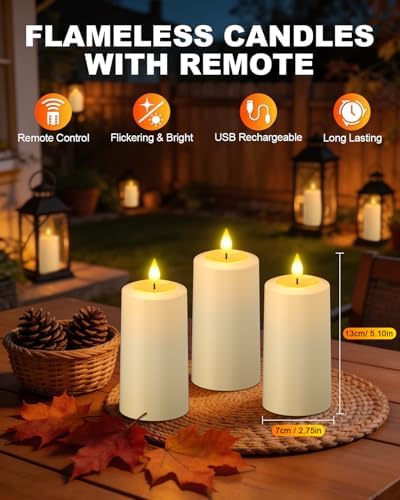 SoulBay Flameless LED Candles, 4-Pack USB Rechargeable, Flickering Waterproof White Pillar Candles with Remote Control Timer for Outdoor Lantern Patio Yard Indoor Holiday Decor, 2.75 x 5.1 Inches - Image 6