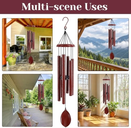 ASTARIN 36 Inch Deep Tone Wind Chimes for Outside, Burgundy Red Leaf Decor - Image 7