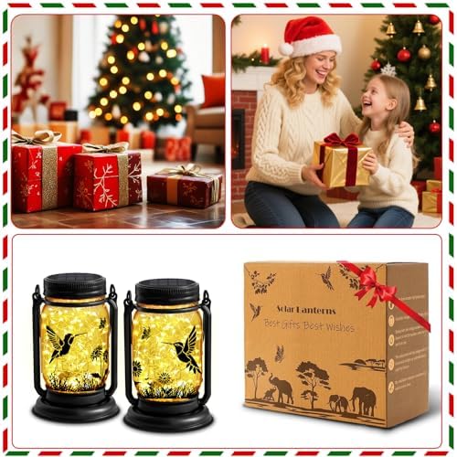 2 Pack Hummingbird Solar Lantern Outdoor Garden Decor,Birthday Gifts for Women Mom Grandma, Waterproof Hanging Vintage Glass Mason Jar Outside for Yard,Patio, Backyard,Porch,Tree, Pathway - Image 3