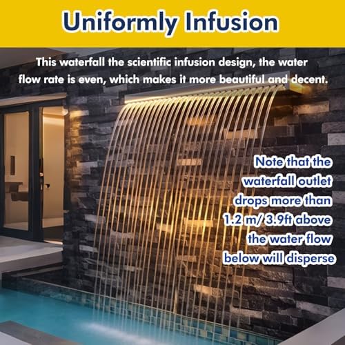 Pool Fountain Acrylic Waterfall Spillway Decorative Water Feature,Heavy-Duty Wall-Mounted Waterfall Spillway Kit for Garden & Patio Decor, 34in Silver Flow Con - Image 4